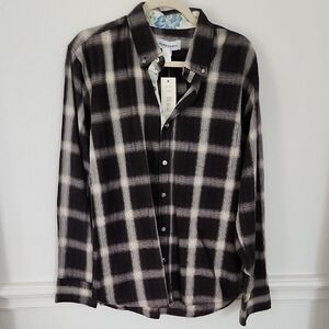 George & Martha NWT Plaid Black & White Light Flannel Casual Button Down Shirt L